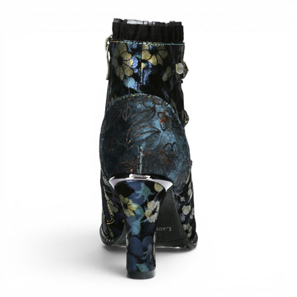 Laura Vita Floral Womens Victorian Blue Leather Heel Ankle Boots - Alcbaneo-130
