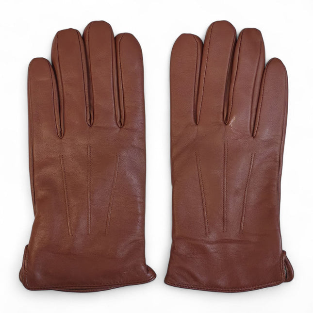 Men’s Tan Brown Italian Leather Warm Wool Lining Winter Gloves - M-LGV-305
