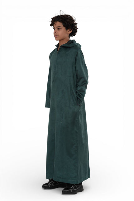 Kids Boys Hooded Eid Green Moroccan Jubba Robe Ramadan Eid Thobe - K-HM12
