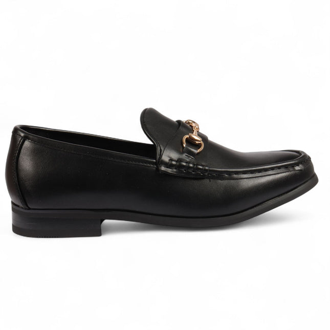 Men's Black Loafers with Gold Buckle Smart Slip-On Shoes