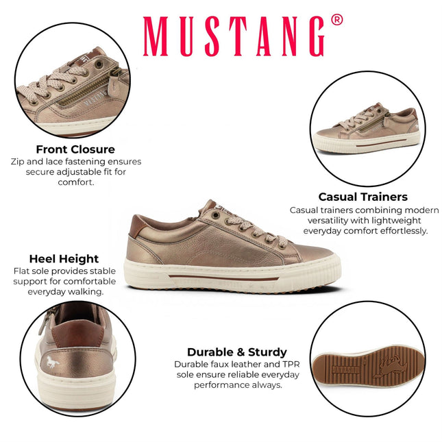 Mustang Women's Golden Faux Leather Trainer Sneaker Casual Shoes - M0112011