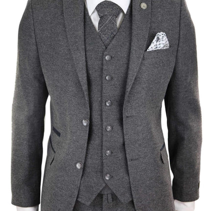 Mens 3 Piece Grey Wool Tweed Vintage Retro Suit