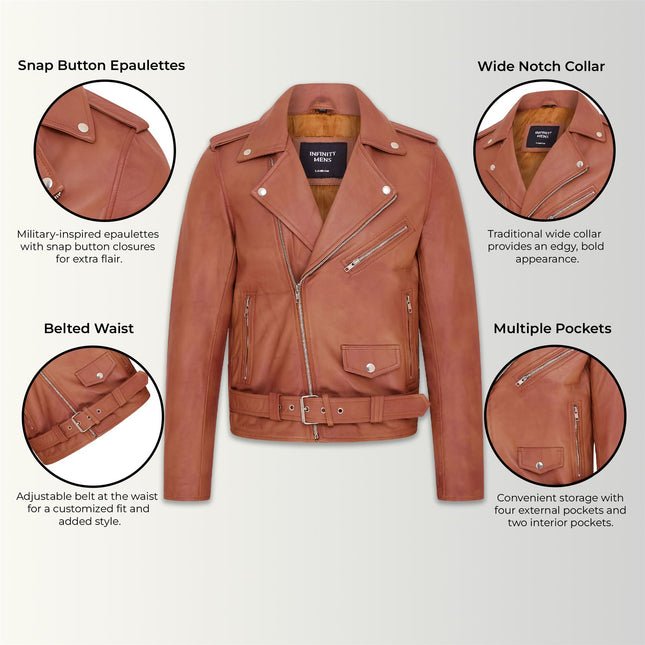 Mens Retro Brando Quilted Leather Biker Jacket Vintage Motorcycle Style