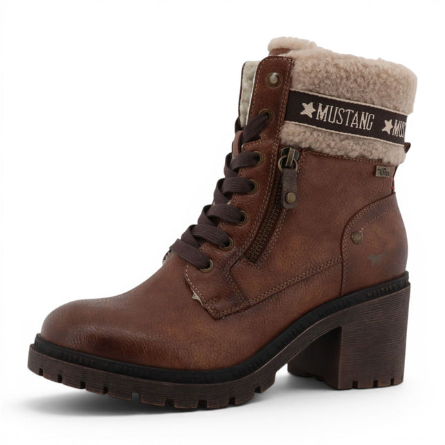 Mustang Women's Cognac Brown Winter Warm Heeled Lace-Up Boots - M0122001
