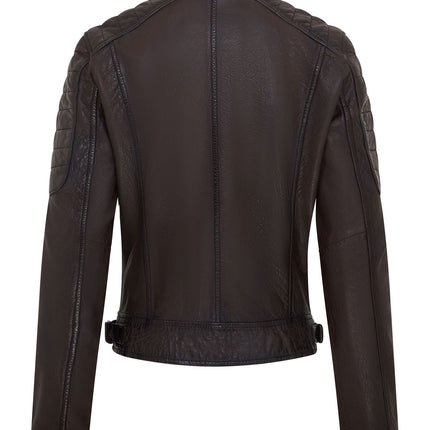 Womens Retro Biker Quilted Vintage Leather Fitted Motorcycle Jacket