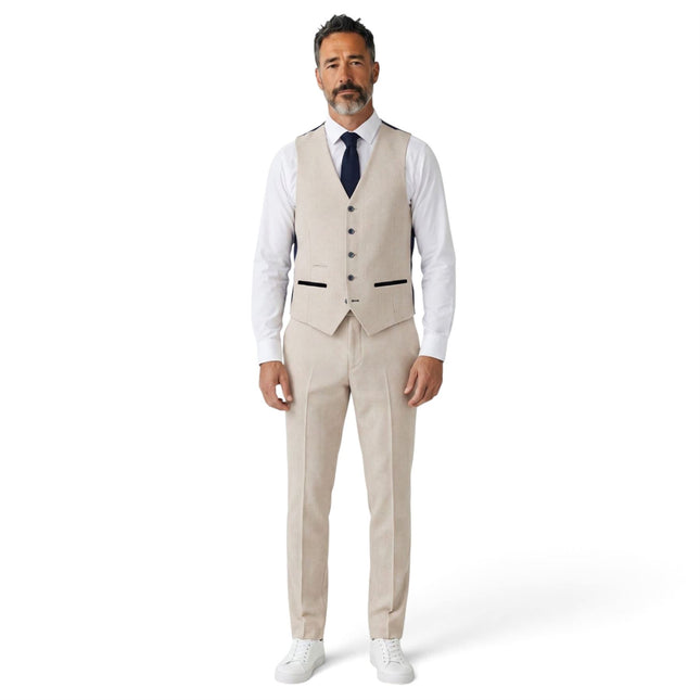 Men's Cream Checked Tailored Fit Suit - Regent