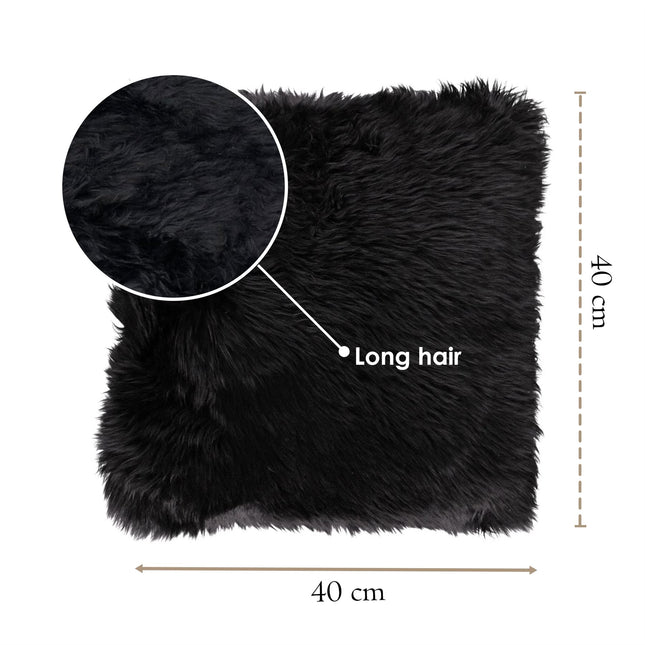 Genuine Sheepskin Black  40x40cm Real Wool Single Sided Cushion
