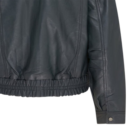 Womens Navy Leather Biker Bomber Oversized Jacket - Blouson
