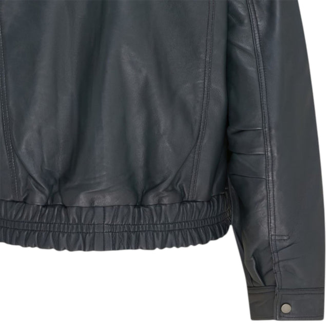 Womens Navy Leather Biker Bomber Oversized Jacket - Blouson