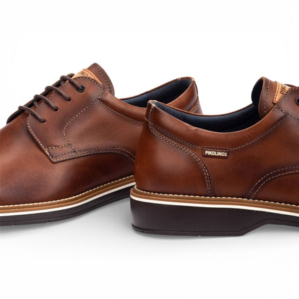 Pikolinos Men's Brown Leather Lace-Up Derby Comfort Shoes - Claret