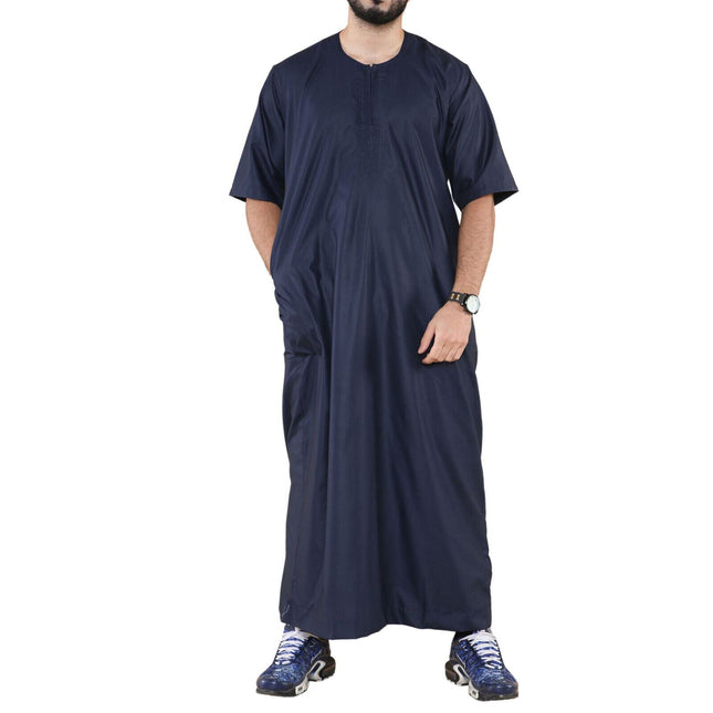 Mens Navy Thobe Jubba Islamic Arab Moroccan Saudi Zipped Kaftan Arab Robe