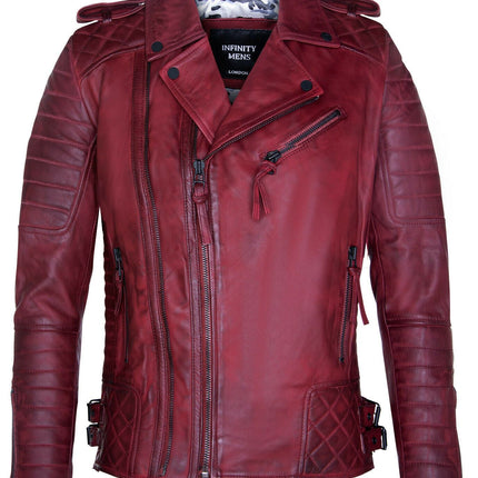 Mens Slim-Fit Double Zip Brando Leather Biker Jacket-Cairo
