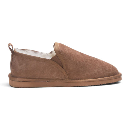 Men's Chestnut Tan Genuine Sheepskin Suede Slipper Winter Moccasins - Cedar