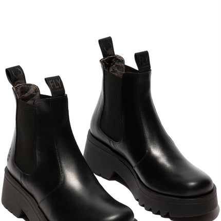 Fly London Womens Black Medi789 Wedged Chelsea Ankle Leather Platform Boots