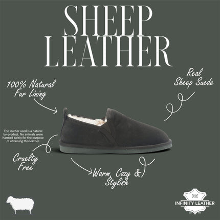 Men's Olive Green Genuine Sheepskin Suede Slipper Winter Moccasins - Cedar