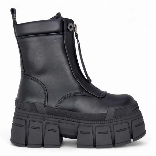 Buffalo Womens Black Chunky Platform Front Zip High Ankle Combat Boots - Gospher