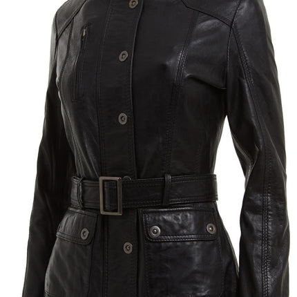 Womens Military Style Leather Biker Jacket-Phoenix