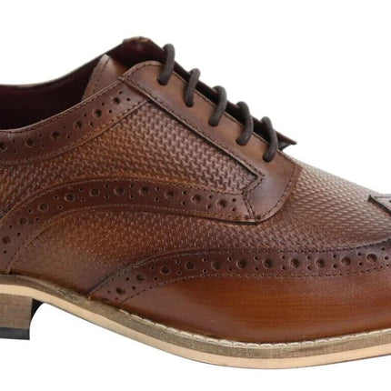 Mens Classic Oxford Brogue Shoes In Patterned Tan Leather