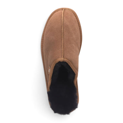 Men's Genuine Sheepskin Tobacco Brown Suede Mule Winter Warm Non-Slip - Highland