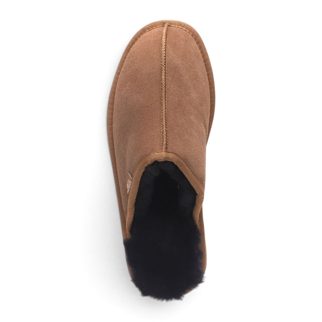 Men's Genuine Sheepskin Tobacco Brown Suede Mule Winter Warm Non-Slip - Highland