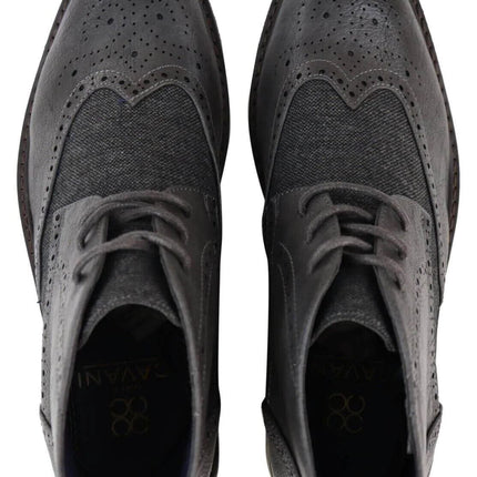 Mens Classic Tweed Oxford Brogue Ankle Boots In Grey Leather