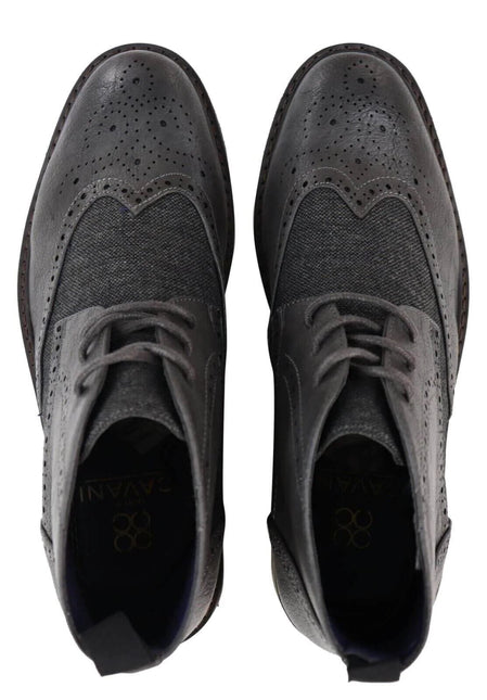 Mens Classic Tweed Oxford Brogue Ankle Boots In Grey Leather