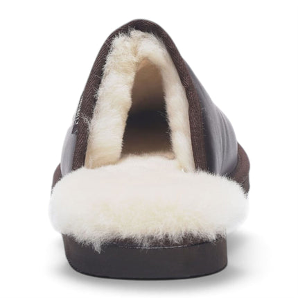 Men's Brown Genuine Lamb Leather Slippers Real Fur Mule Winter Slippers - Highland