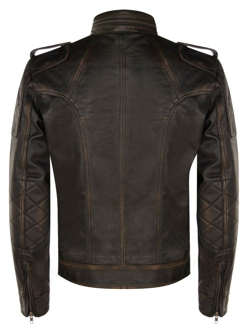 Mens Vintage Leather Racing Biker Jacket-Brooklyn