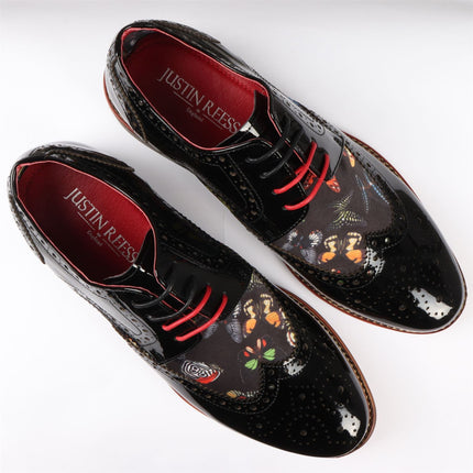 Justin Reess Men's Butterfly Print Patent Leather Brogue Shoes - Julius