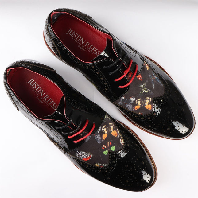 Justin Reess Men's Butterfly Print Patent Leather Brogue Shoes - Julius