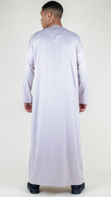 Men's Beige Thobe Robe Satin Emirati Islamic Jubba Eid Slim Fit
