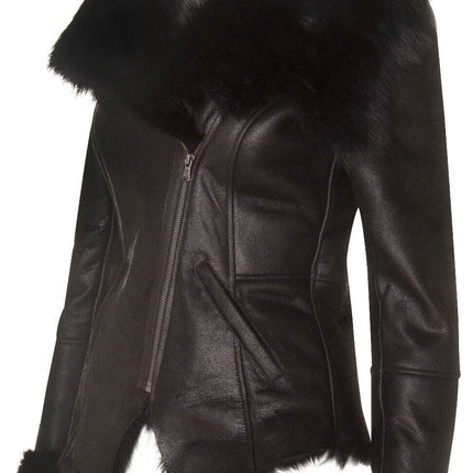 Womens Toscana Sheepskin Biker Jacket-Apopa
