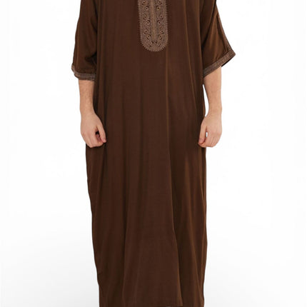 Men's Ramadan Dark Brown Moroccan Thobe Robe Djellaba Gandoura Eid Jubba- HM67