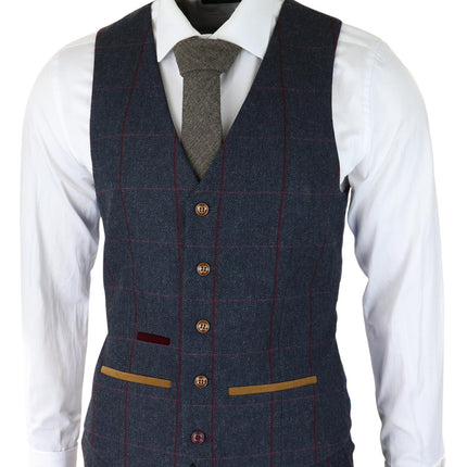 Mens Herringbone Tweed Suit 3 Piece Navy Blue Peaky Blinders 1920s Tailored Fit