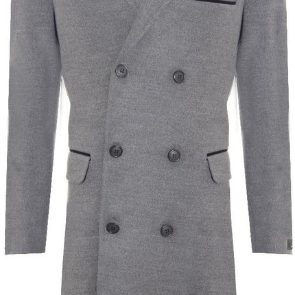 Mens 3/4 Long Double Breasted Grey Crombie Overcoat Wool Coat Peaky Blinders