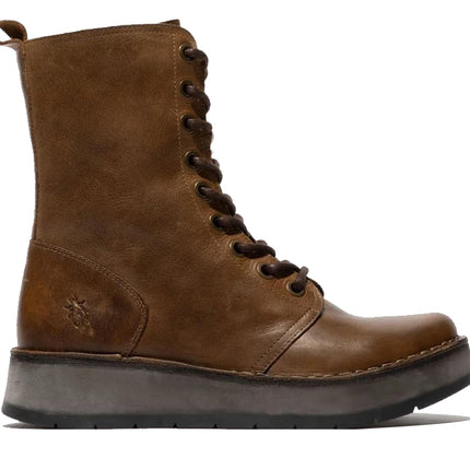 Fly London Womens Tan Rami043 Casual Leather Lace-Up Ankle Dress Boots