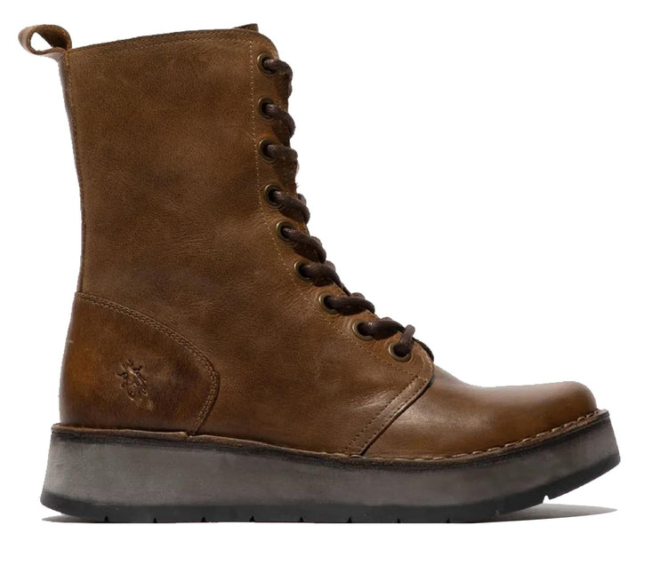 Fly London Womens Tan Rami043 Casual Leather Lace-Up Ankle Dress Boots