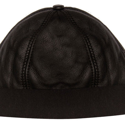 Mens Leather Black Beanie Hat 100% Sheepskin Winter 6 Panel Hat One size
