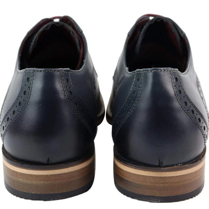 Mens Classic Oxford Brogue Derby Shoes In Navy Blue Leather