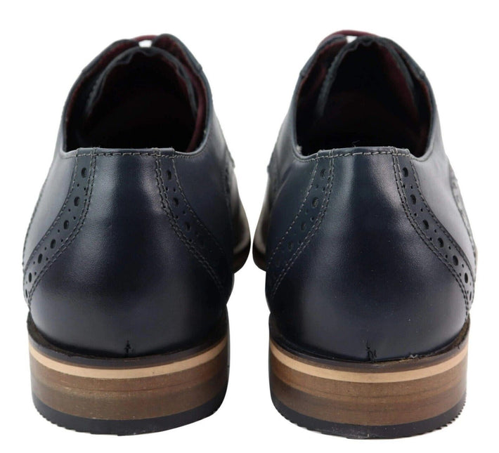 Mens Classic Oxford Brogue Derby Shoes In Navy Blue Leather