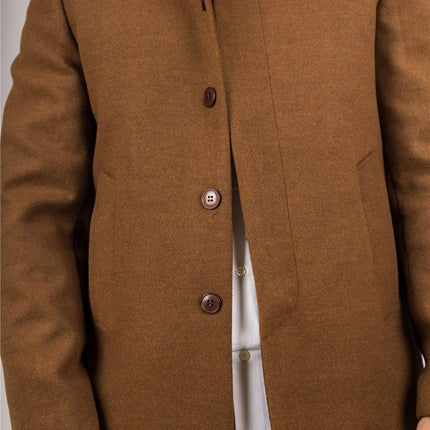 Men's Brown Stand Collar Wool Blend Overcoat