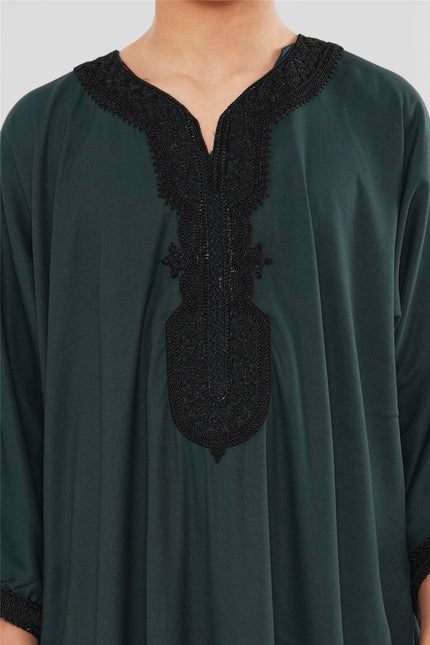 Kid's Boys Green Moroccan Thobe Jubba Robe Eid Djellaba Gandoura - K-HM62