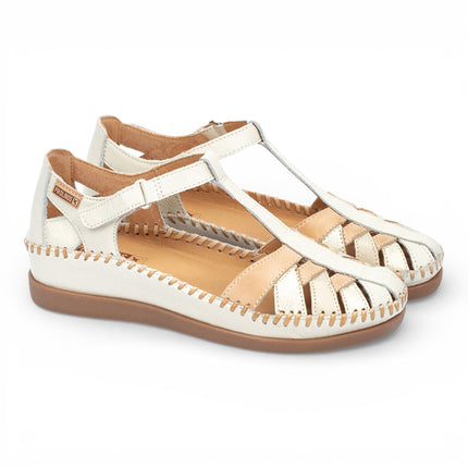 Pikolinos Women's White Leather Semi-Open Wedge Sandal Shoes - Cadaques