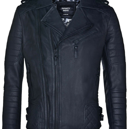 Mens Slim-Fit Double Zip Brando Leather Biker Jacket-Cairo