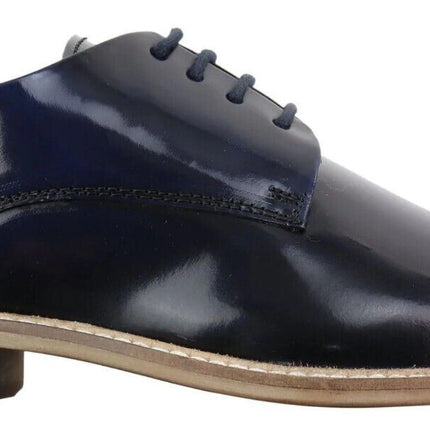 Mens Retro Oxford Brogue Derby Shoes In Navy Patent Leather