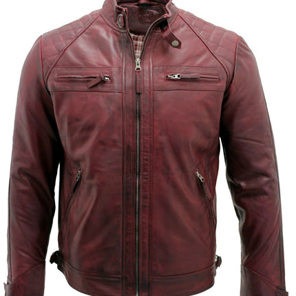 Men's Vintage Leather Quilted Biker Jacket-Monaco