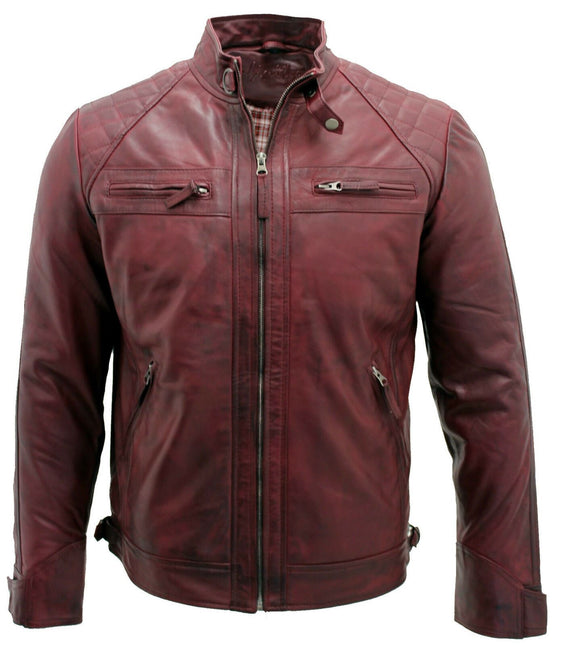Men's Vintage Leather Quilted Biker Jacket-Monaco