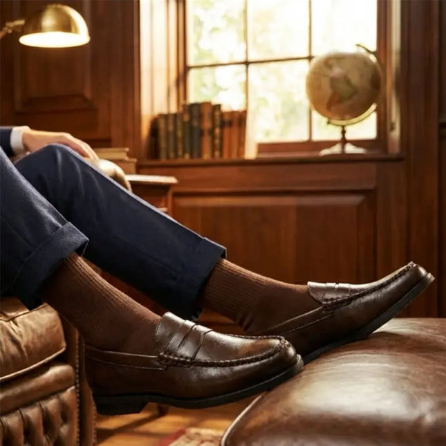 Mens Brown PU Leather Formal Dress Penny Loafers Casual Shoes