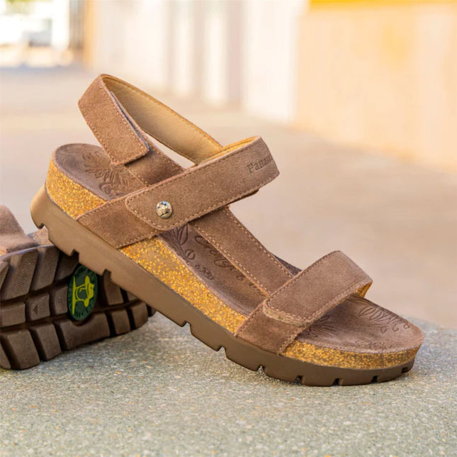 Panama Jack Women's Wedge Stone Grey Suede Leather Sandals - Selma B18