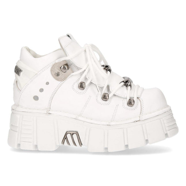 New Rock White Leather Gothic Ankle Boots - 106N-S8